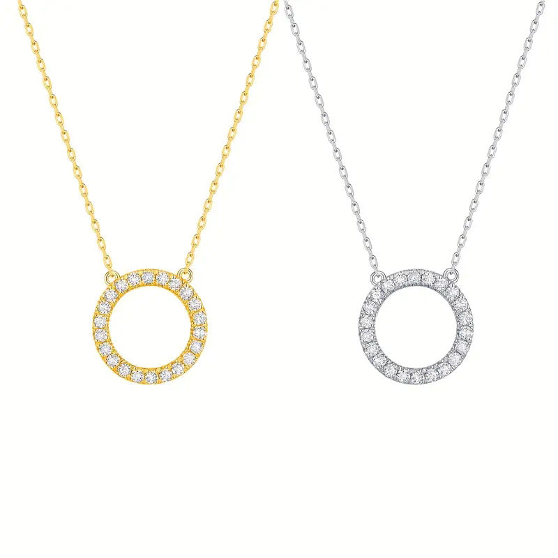 Womens Fully Diamond-studded Round Necklace Jewelry
