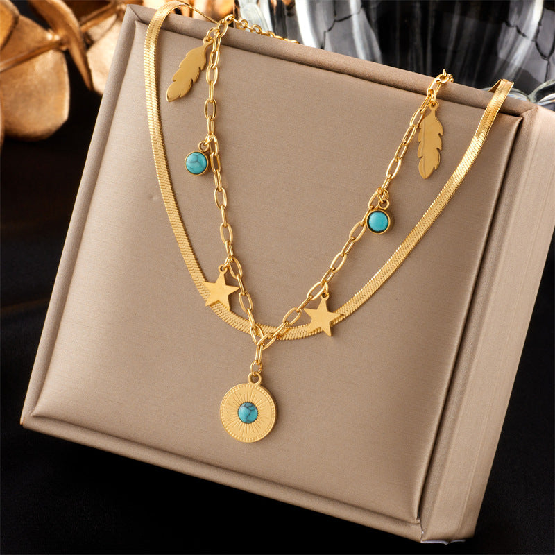 Multi-layer Stacked Niche High-end 18K Goldplated Titanium Steel Clavicle Chain