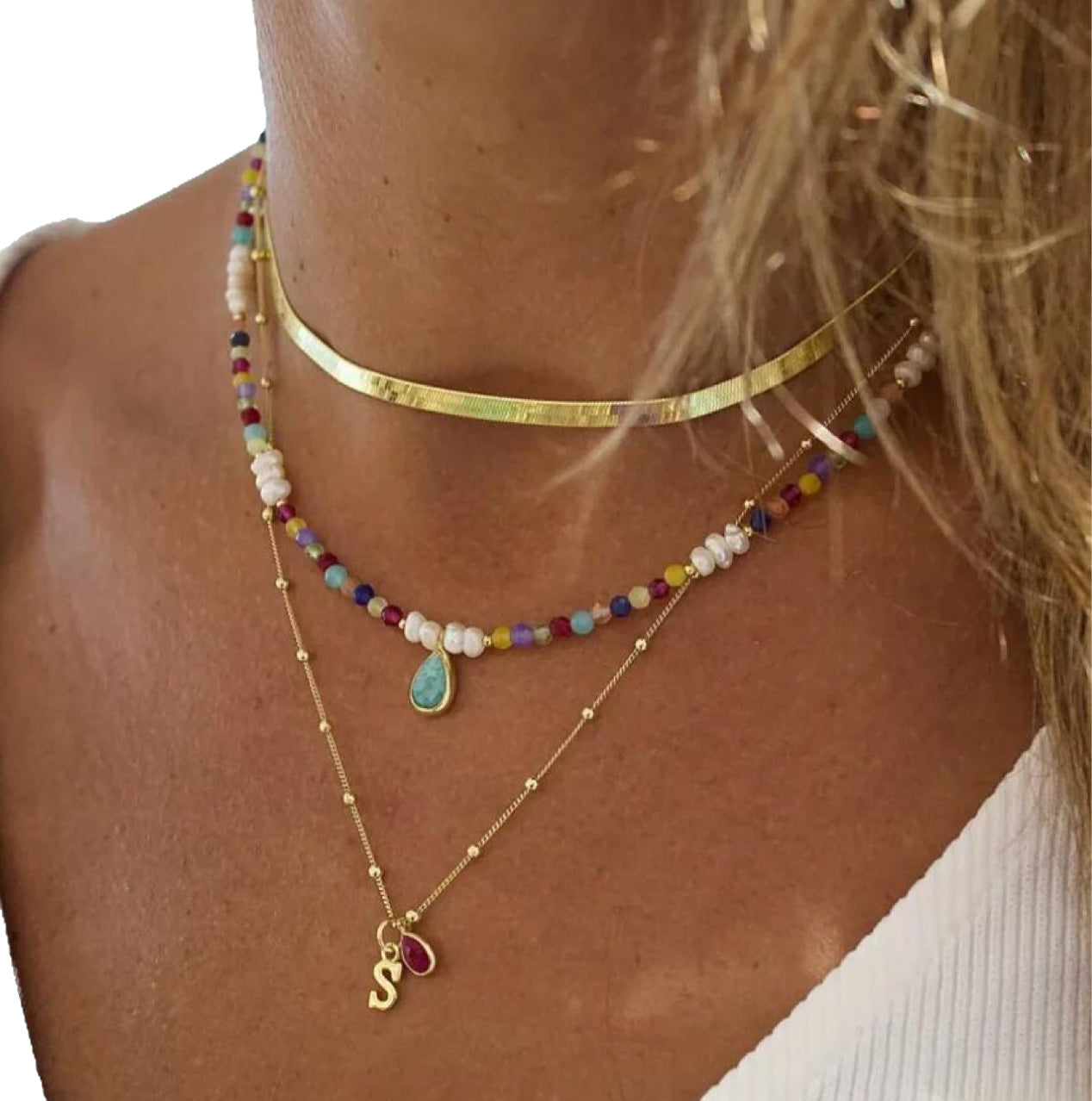 Original Design Multi-Layer Clavicle Necklace With Letter And Waterdrop Crystal Pendant