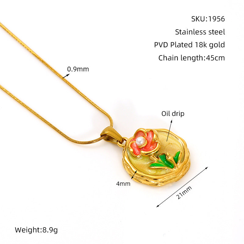 Middle Ancient Style Oil Painting Necklace For Women