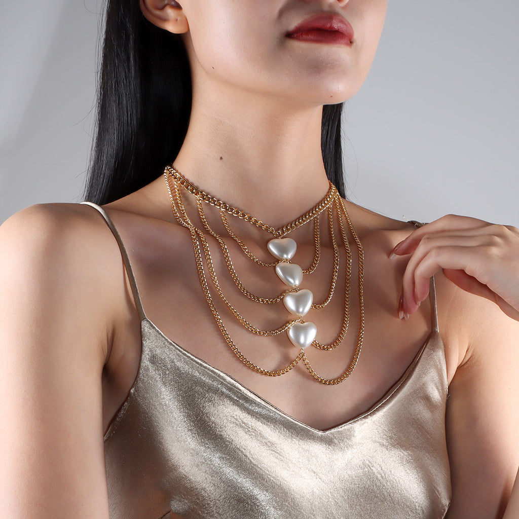 Tassel Peach Heart Pearl Necklace