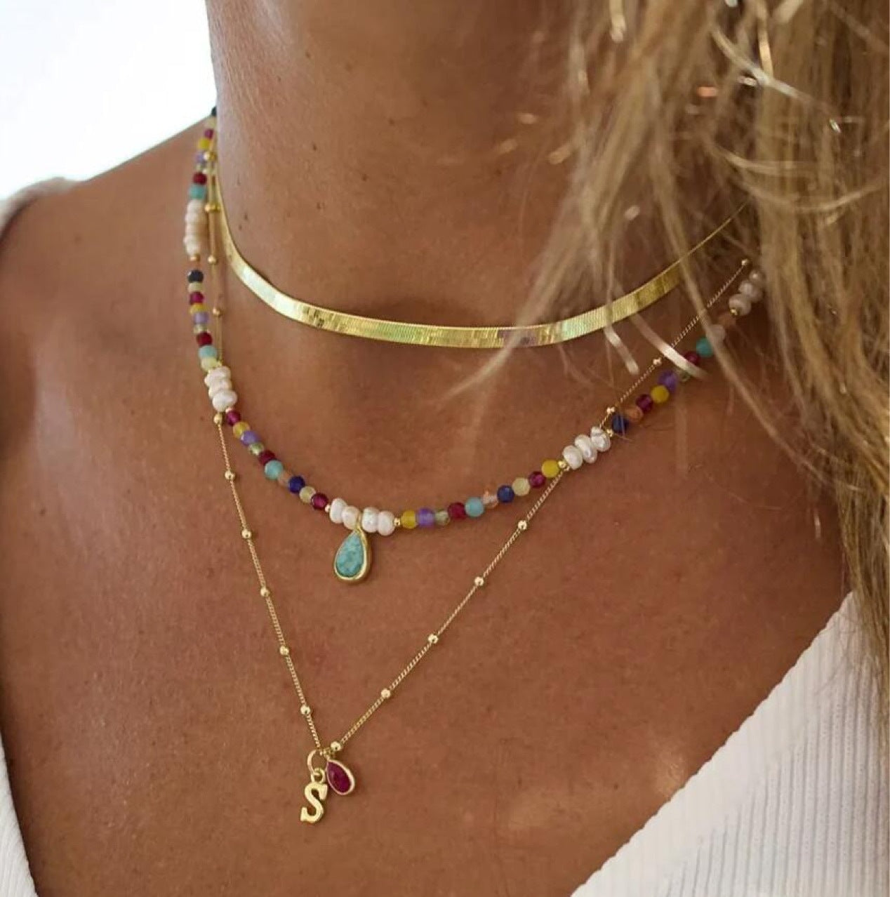 Original Design Multi-Layer Clavicle Necklace With Letter And Waterdrop Crystal Pendant