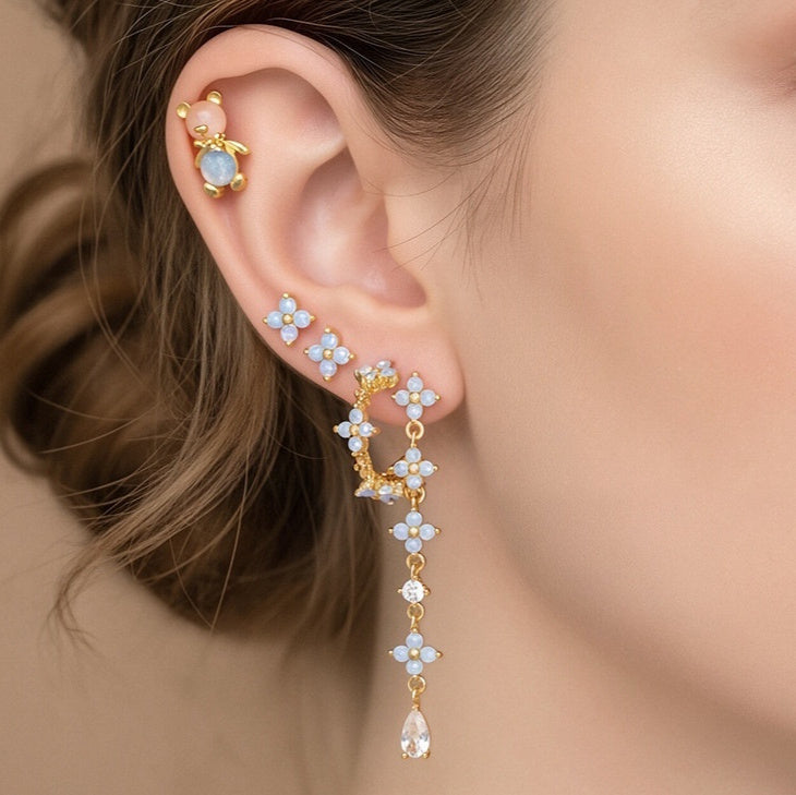 Light Luxury Blue Suit Bear Ear Studs