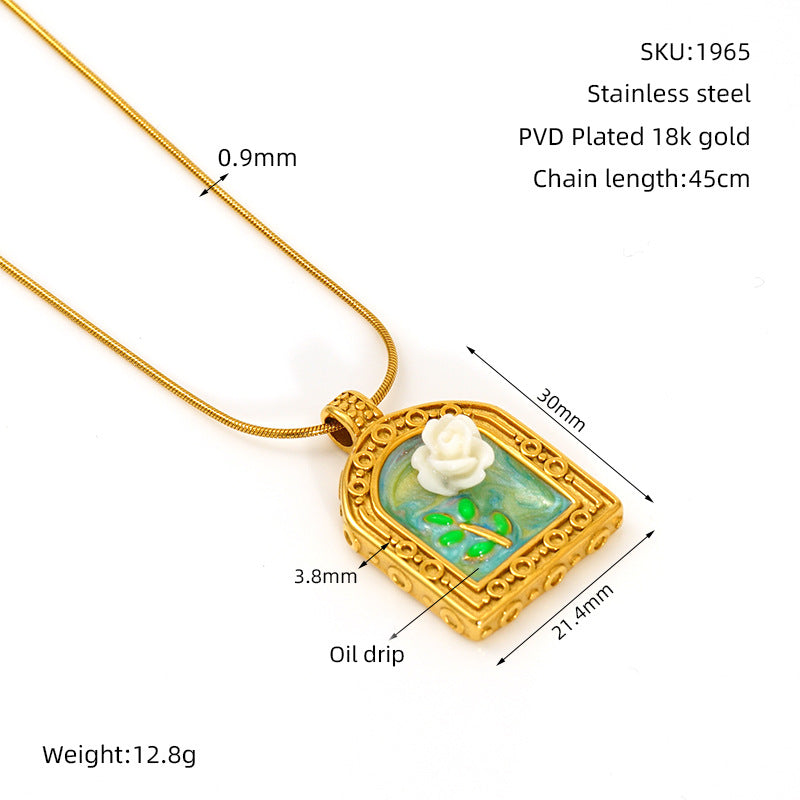 Middle Ancient Style Oil Painting Necklace For Women