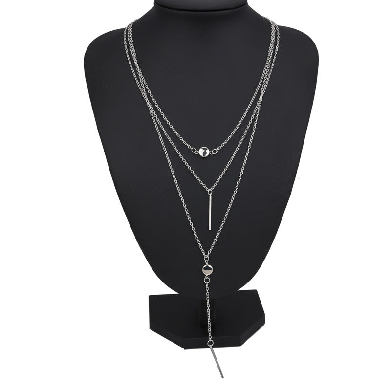 Delicate Metal Bar With Small Dots Hanging Bar Necklace