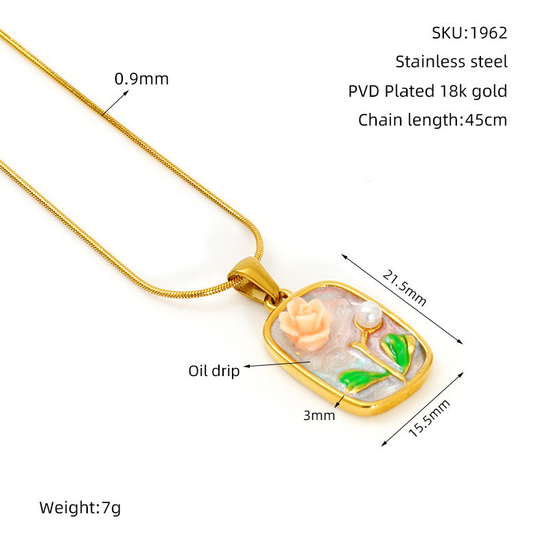 Middle Ancient Style Oil Painting Necklace For Women