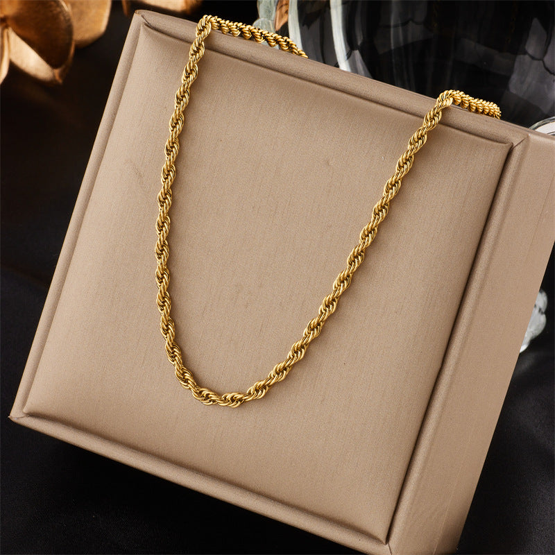 Multi-layer Stacked Niche High-end 18K Goldplated Titanium Steel Clavicle Chain