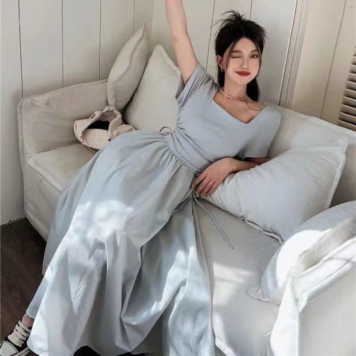 Womens Long Hollowed-Out Patchwork Knitted Dress