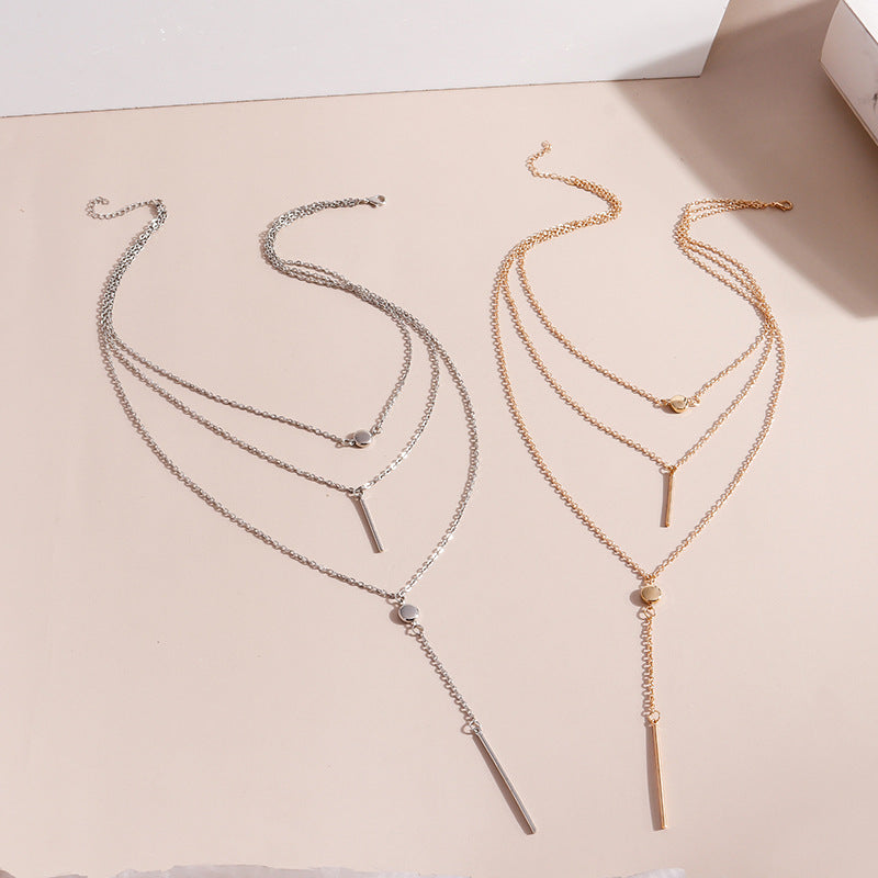 Delicate Metal Bar With Small Dots Hanging Bar Necklace