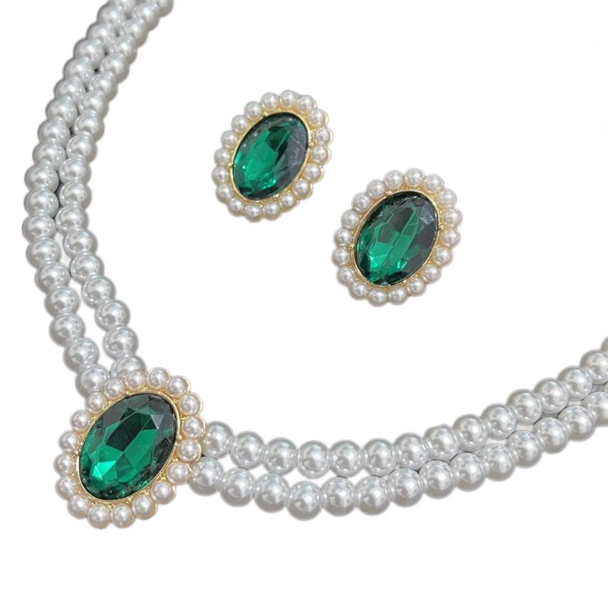 Elegant Double-Layer Pearl And Diamond Beaded Necklace Set Versatile French-Style Design With A Luxe Touch