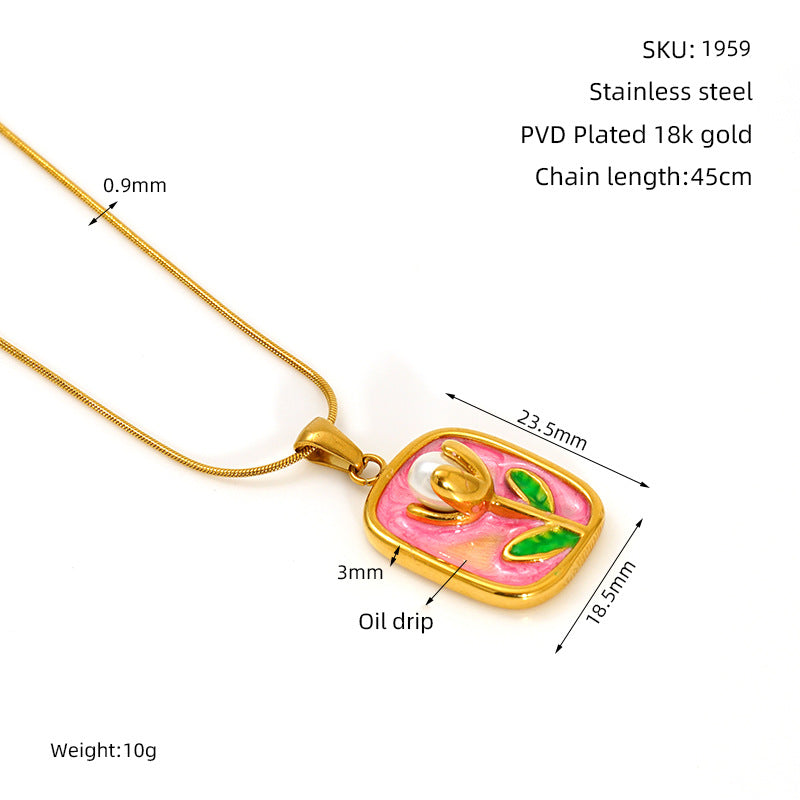 Middle Ancient Style Oil Painting Necklace For Women