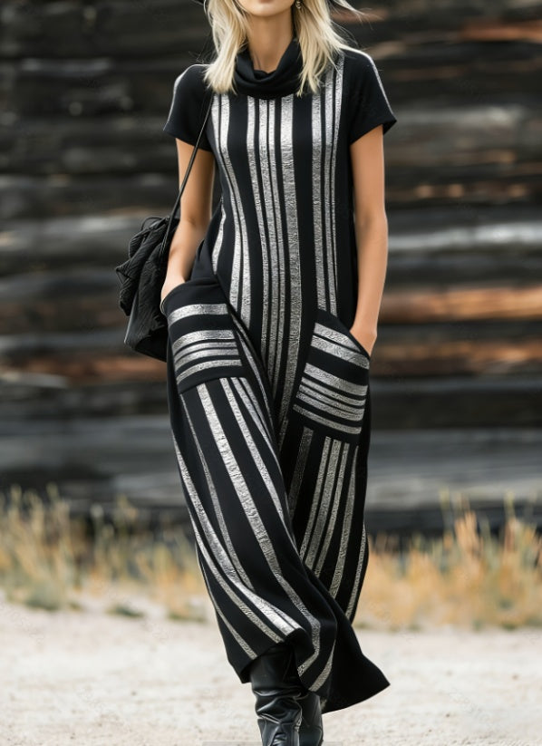 High-neck Short-sleeve Wide-leg Dress