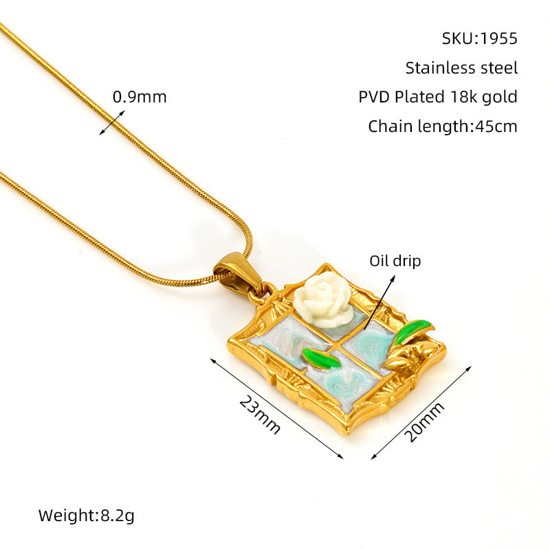 Middle Ancient Style Oil Painting Necklace For Women