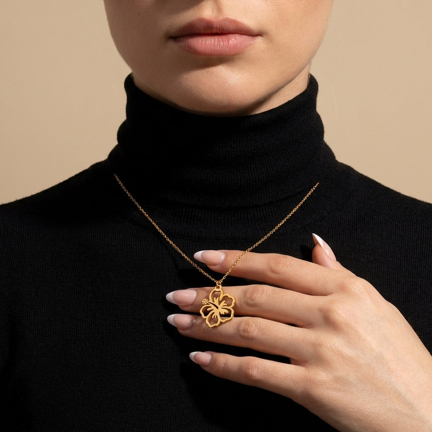 High-End Stainless Steel Plated Flower Pendant Necklace For Women