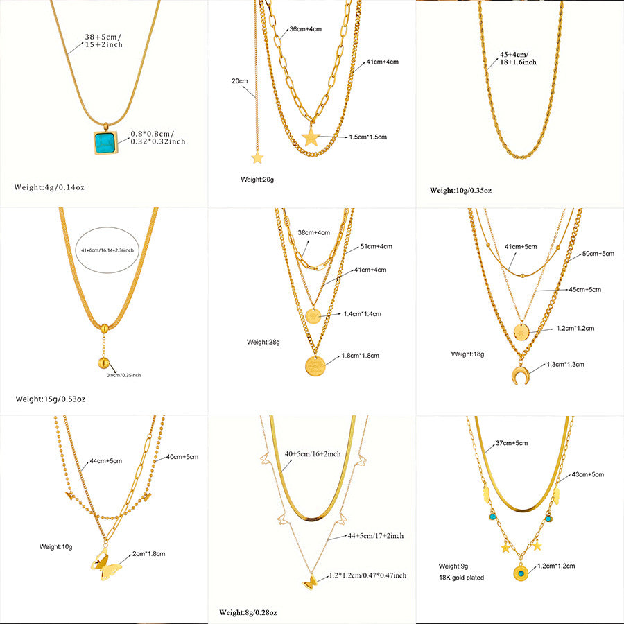 Multi-layer Stacked Niche High-end 18K Goldplated Titanium Steel Clavicle Chain