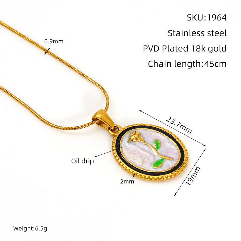 Middle Ancient Style Oil Painting Necklace For Women