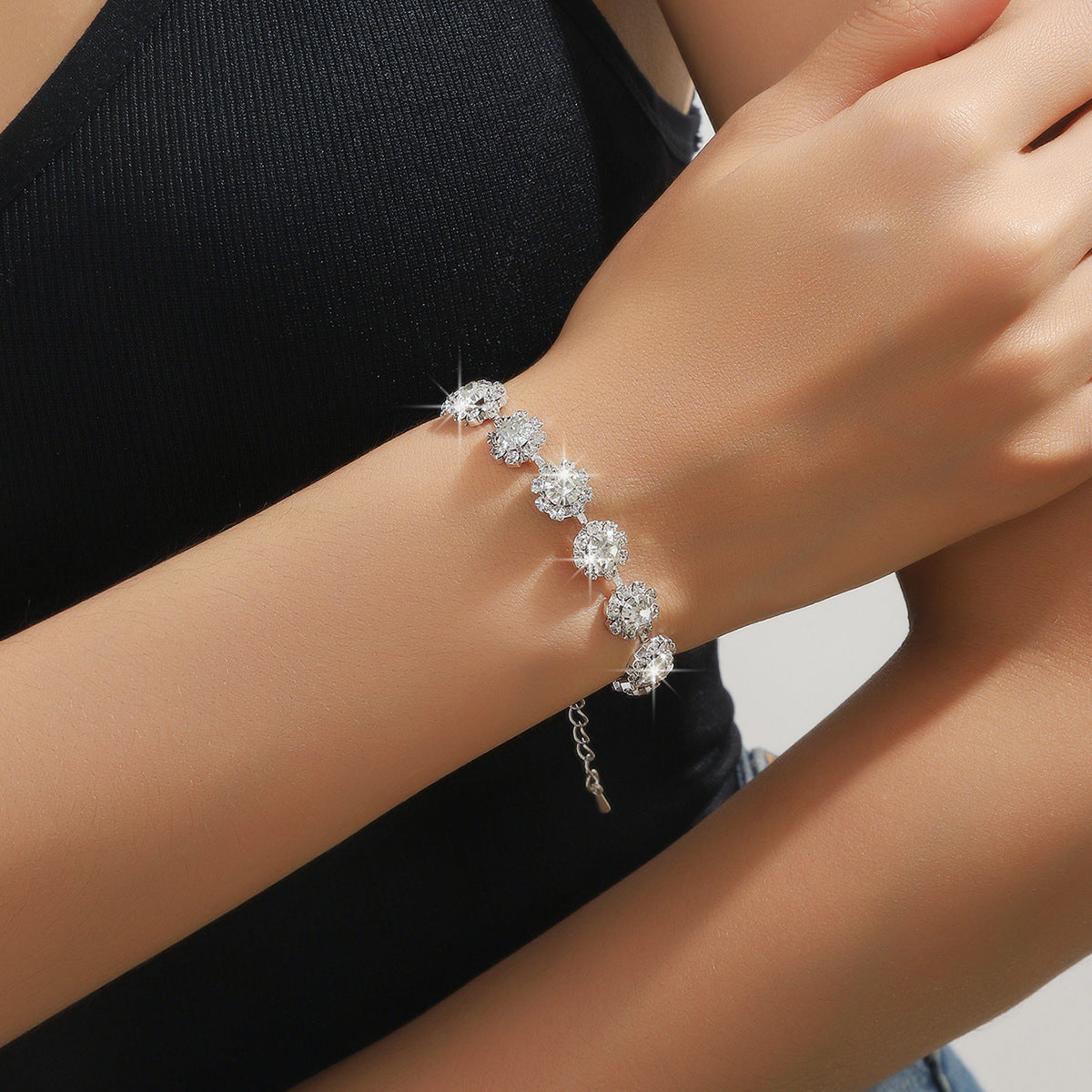 Diamond Necklace Earrings And Bracelet Three Piece Jewelry Set