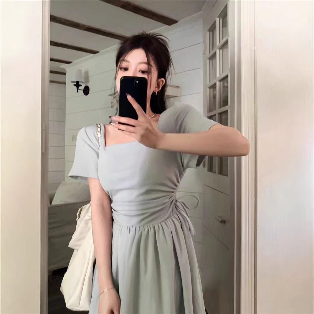 Womens Long Hollowed-Out Patchwork Knitted Dress