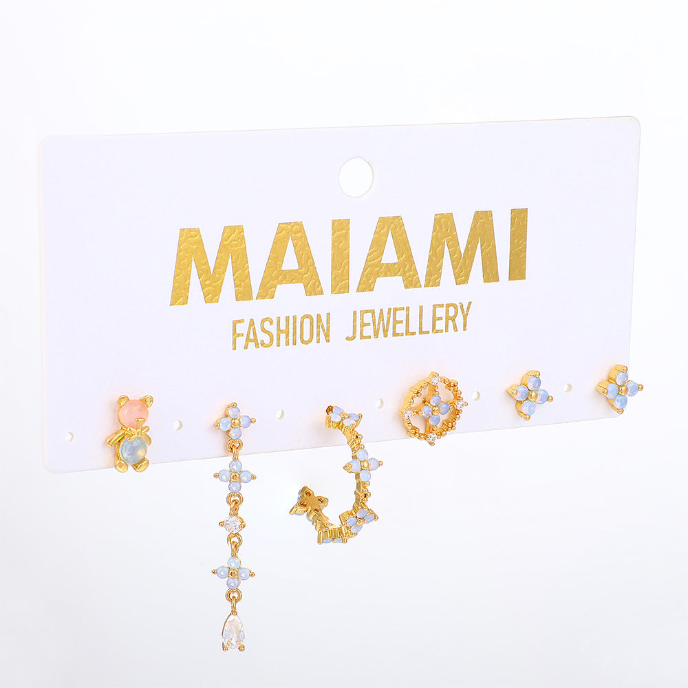 Light Luxury Blue Suit Bear Ear Studs