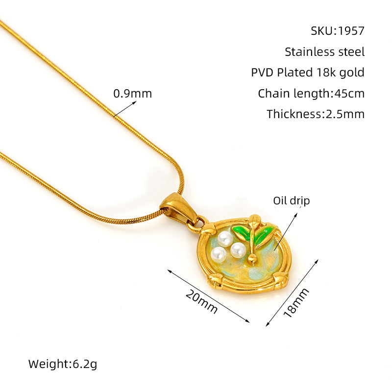 Middle Ancient Style Oil Painting Necklace For Women