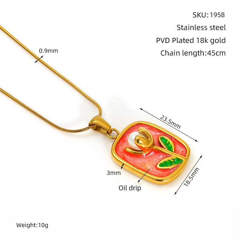 Middle Ancient Style Oil Painting Necklace For Women