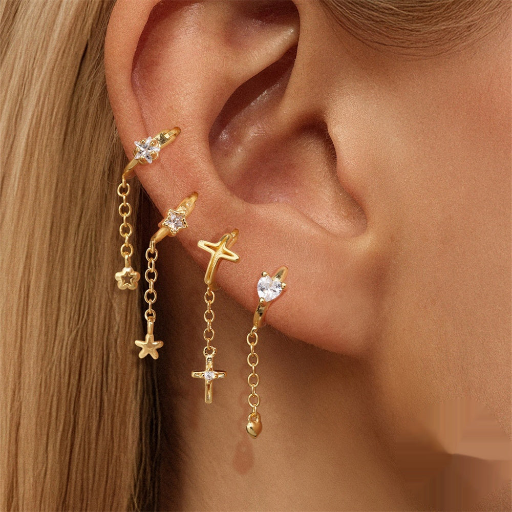 European And American-style Fashion Cross-chain Tassel Earrings
